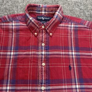 Vintage Ralph Lauren Shirt Mens Extra Large Red Plaid Heavyweight Cotton Y2K